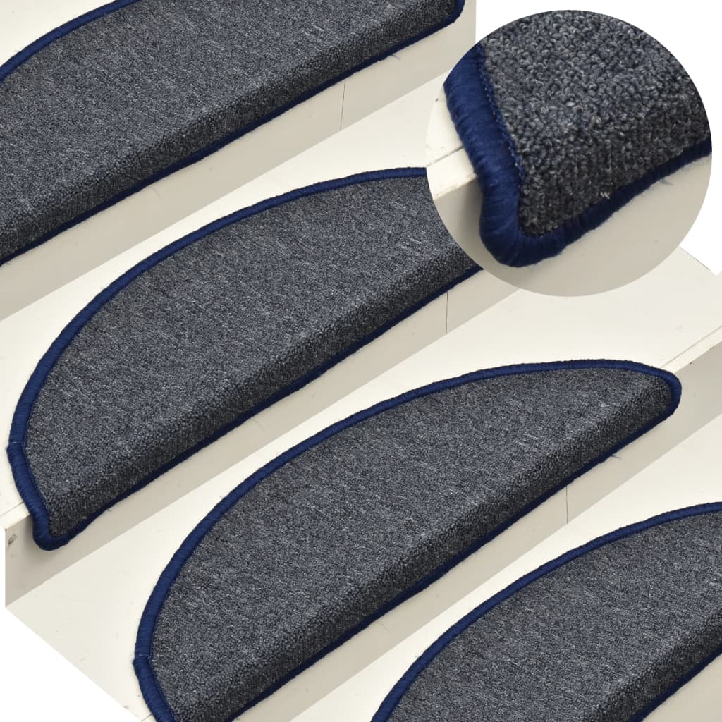 Vidaxl trapmatten 15 st 56x17x3 cm donkergrijs en blauw halfrond