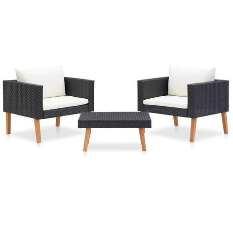 Vidaxl 3-delige loungeset met kussens poly rattan zwart
