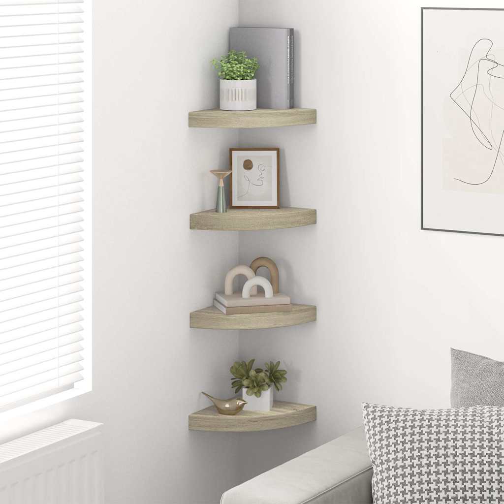 Vidaxl hoekschappen zwevend 4 st 25x25x3,8 cm mdf eikenkleurig
