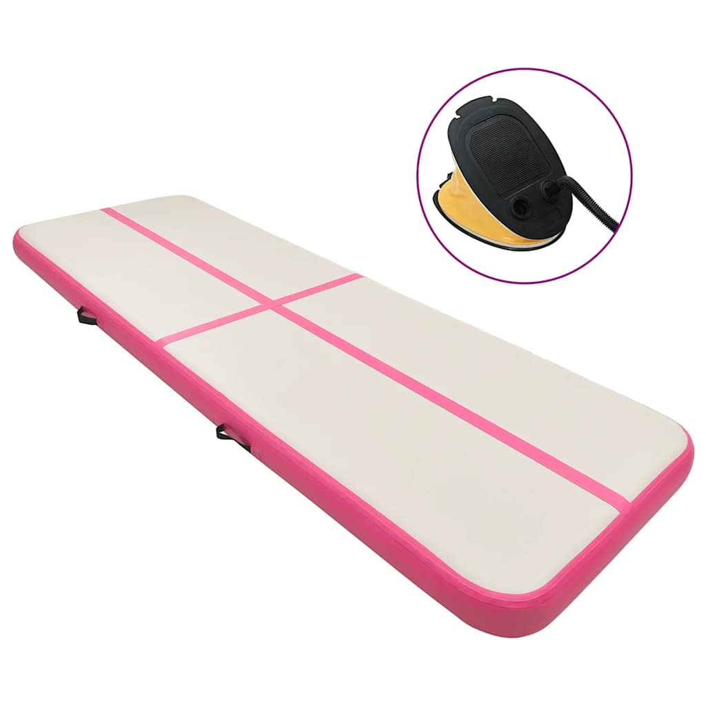 Vidaxl gymnastiekmat met pomp opblaasbaar 500x100x15 cm pvc roze