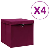 Vidaxl opbergboxen met deksel 4 st 28x28x28 cm donkerrood