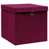 Vidaxl opbergboxen met deksel 4 st 28x28x28 cm donkerrood