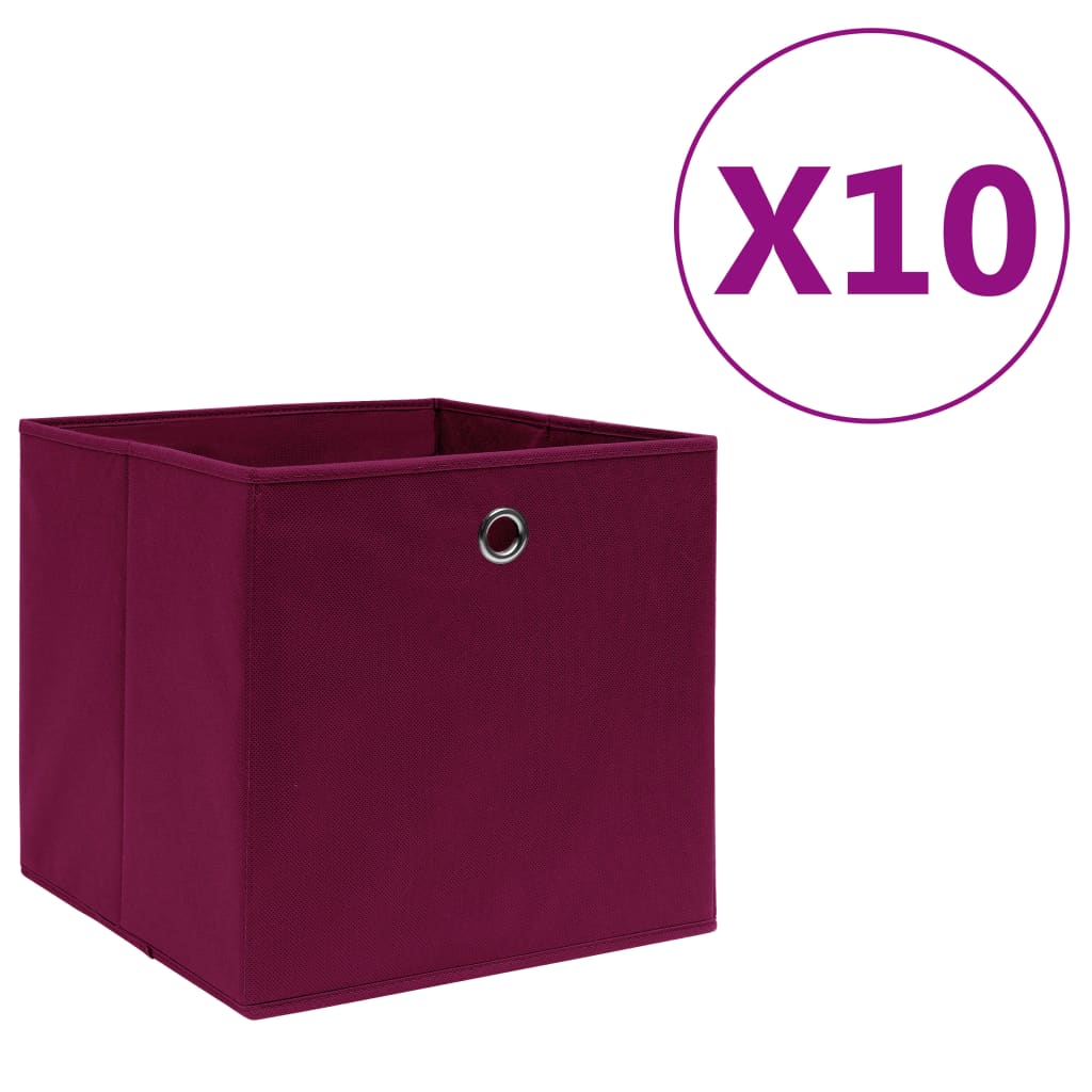 Vidaxl opbergboxen 10 st 28x28x28 cm nonwoven stof donkerrood