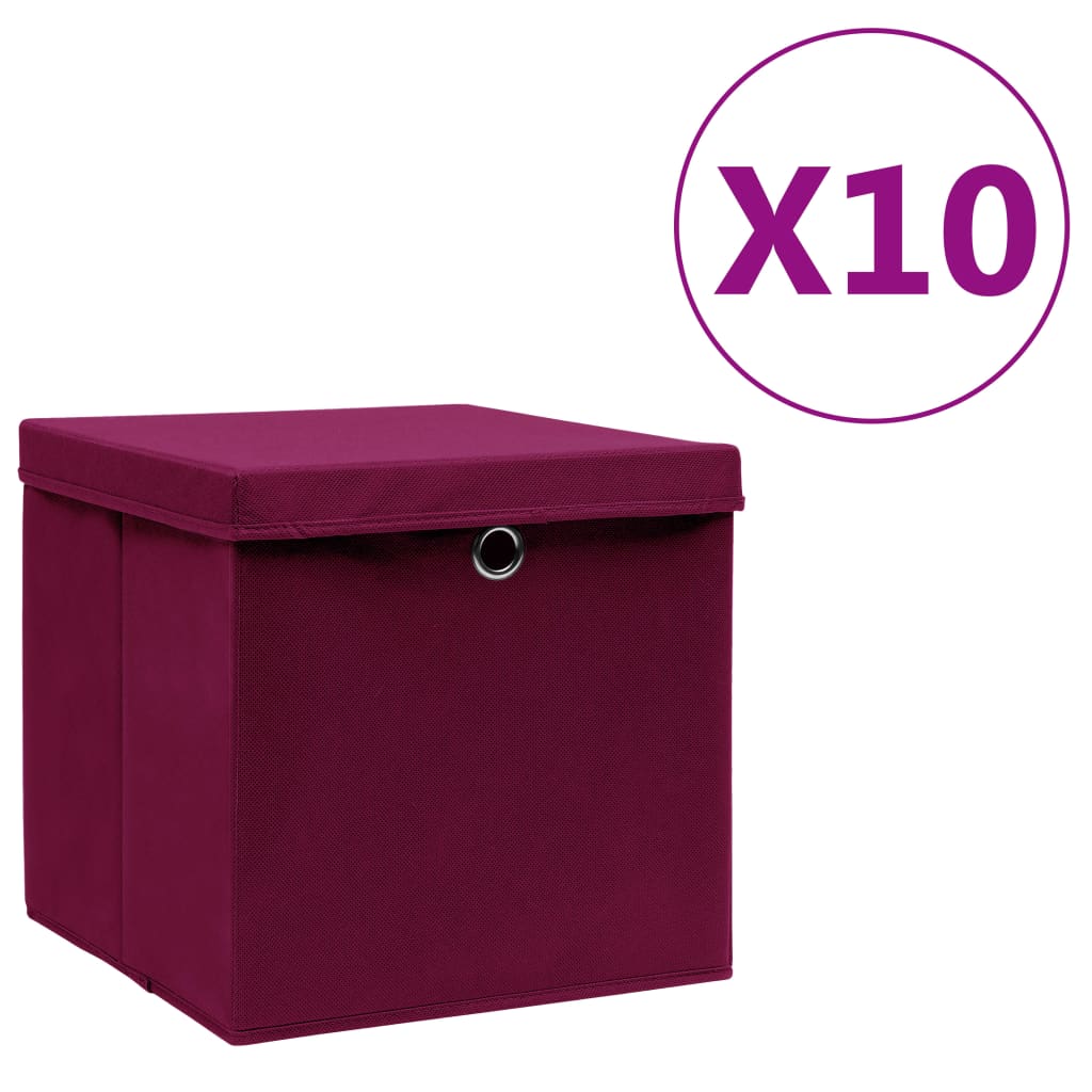 Vidaxl opbergboxen met deksel 10 st 28x28x28 cm donkerrood