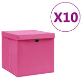 Vidaxl opbergboxen met deksel 10 st 28x28x28 cm roze