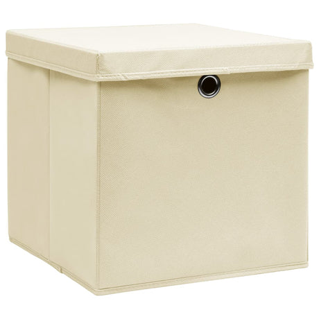 Vidaxl opbergboxen met deksel 10 st 28x28x28 cm crèmekleurig