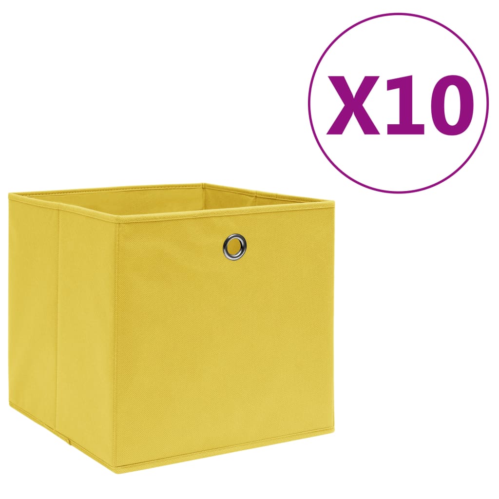 Vidaxl opbergboxen 10 st 28x28x28 cm nonwoven stof geel