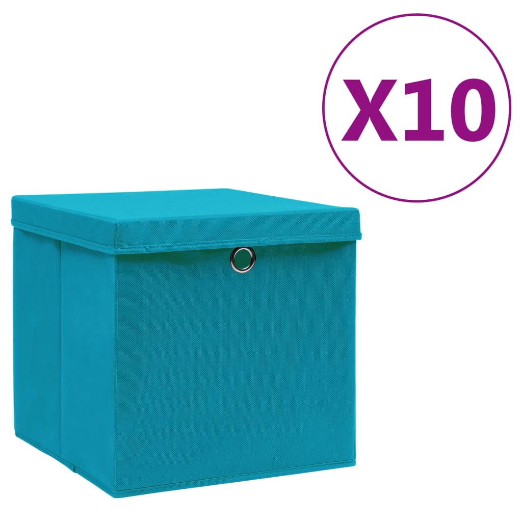 Vidaxl opbergboxen met deksel 10 st 28x28x28 cm babyblauw