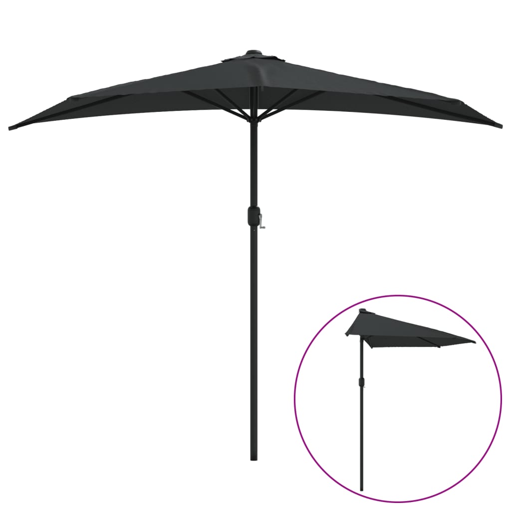 Vidaxl balkonparasol half met aluminium paal 270x144x222 cm zwart