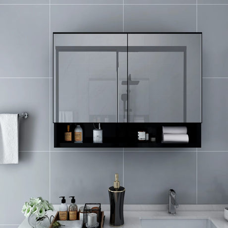 Vidaxl badkamerspiegelkast led 80x15x60 cm mdf zwart