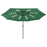 VidaXL Parasol met LED-verlichting en metalen paal 400 cm groen