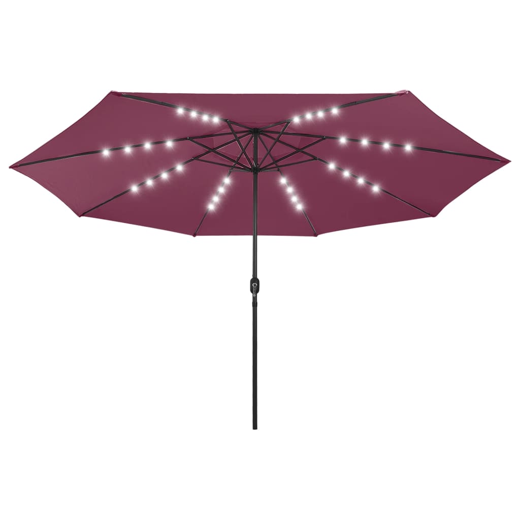 VidaXL Parasol met LED-verlichting en metalen paal 400 cm bordeauxrood