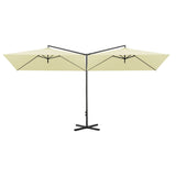 Vidaxl parasol dubbel met stalen paal 600x300 cm zandkleurig