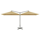 Vidaxl parasol dubbel met stalen paal 600x300 cm taupe