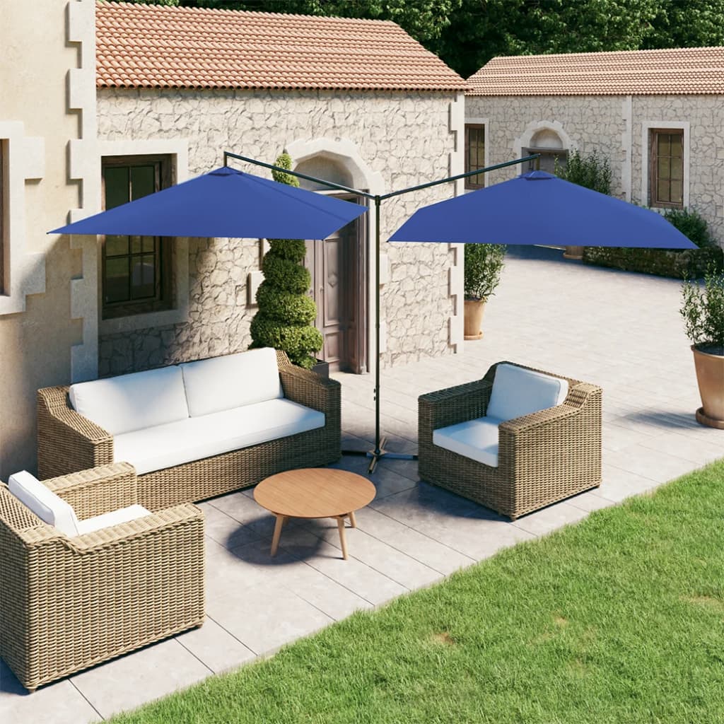 Vidaxl parasol dubbel met stalen paal 600x300 cm azuurblauw