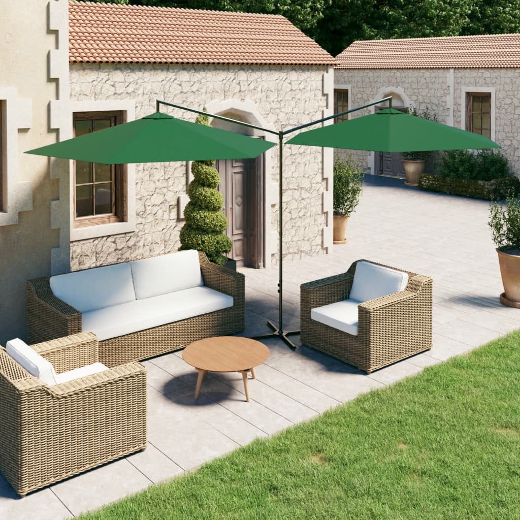 Vidaxl parasol dubbel met stalen paal 600 cm groen