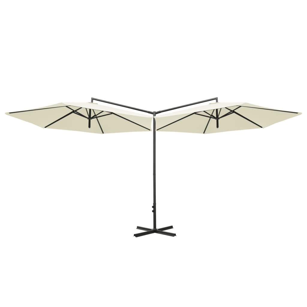 Vidaxl parasol dubbel met stalen paal 600 cm zandkleurig