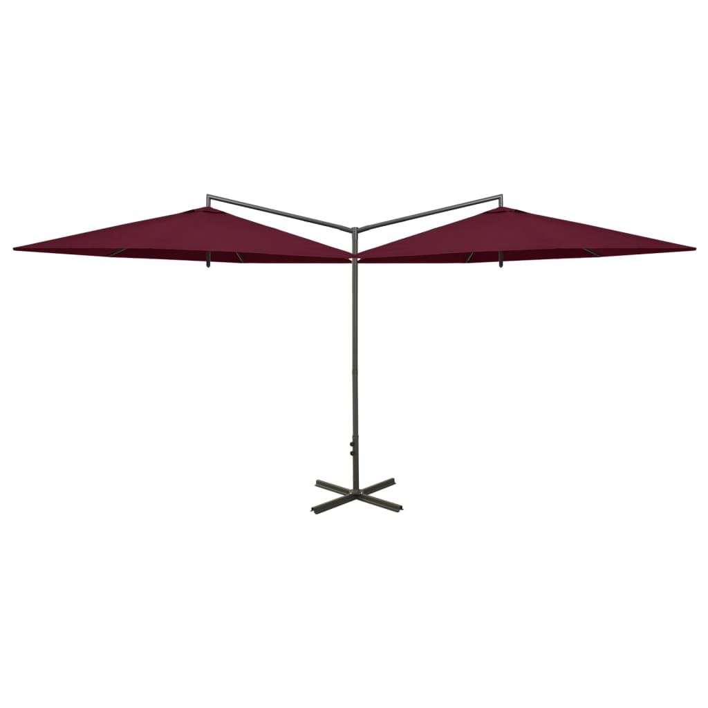 Vidaxl parasol dubbel met stalen paal 600 cm bordeauxrood