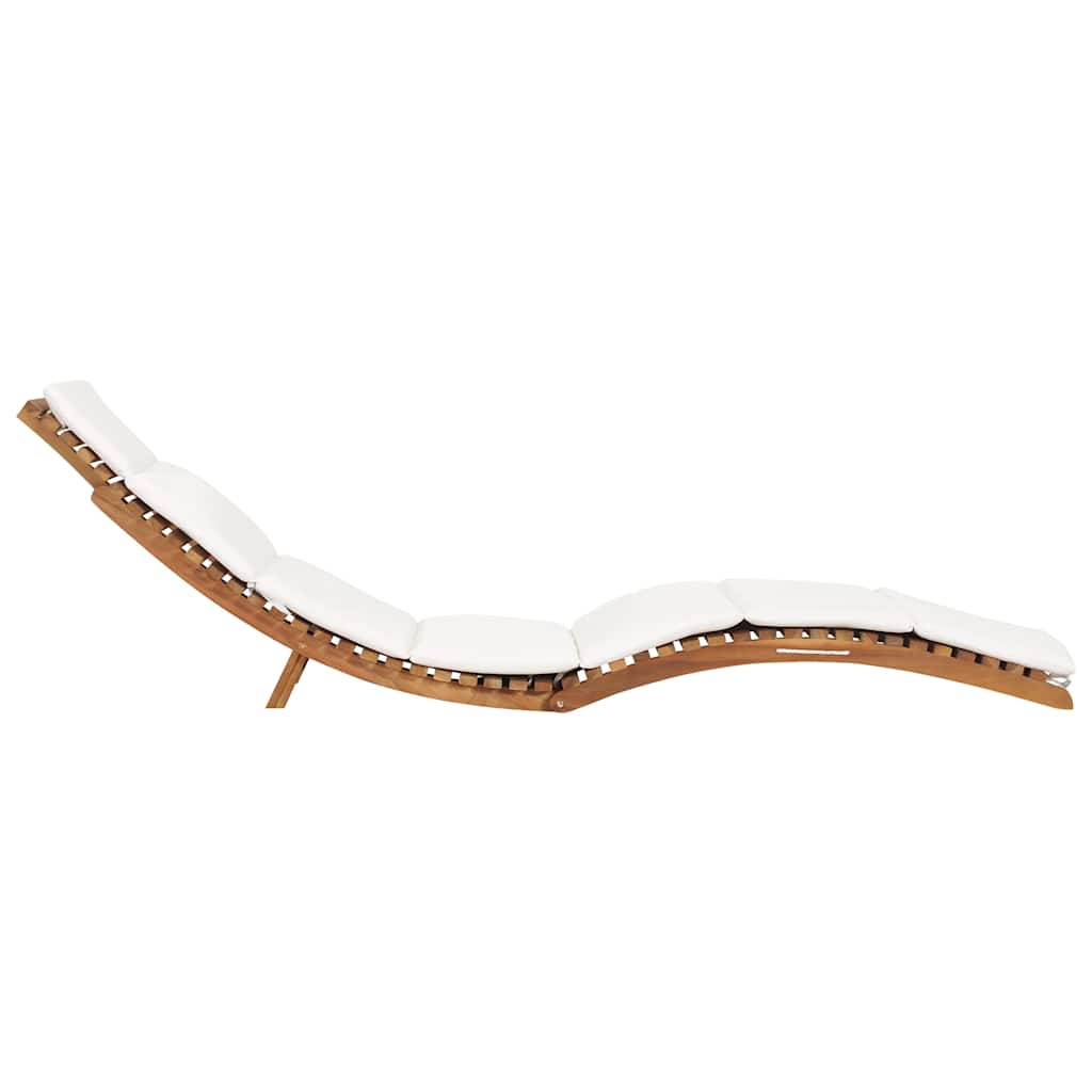 Vidaxl ligbed inklapbaar met crèmewit kussen massief teakhout