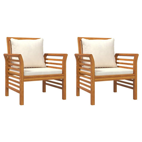 Vidaxl fauteuils 2 st met crèmewitte kussens massief acaciahout