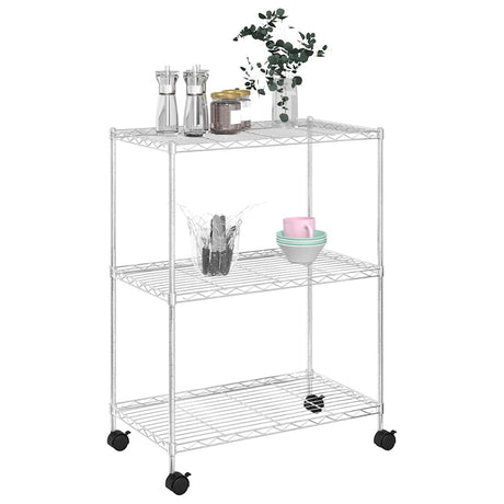 Vidaxl opbergrek met wielen 3-laags 150 kg 60x35x81 cm chroomkleurig