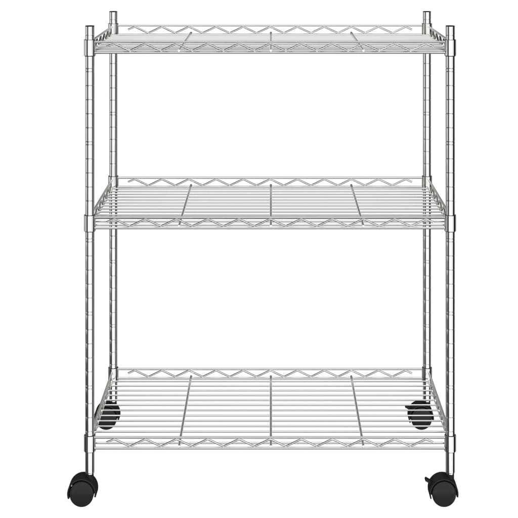 Vidaxl opbergrek met wielen 3-laags 150 kg 60x35x81 cm chroomkleurig