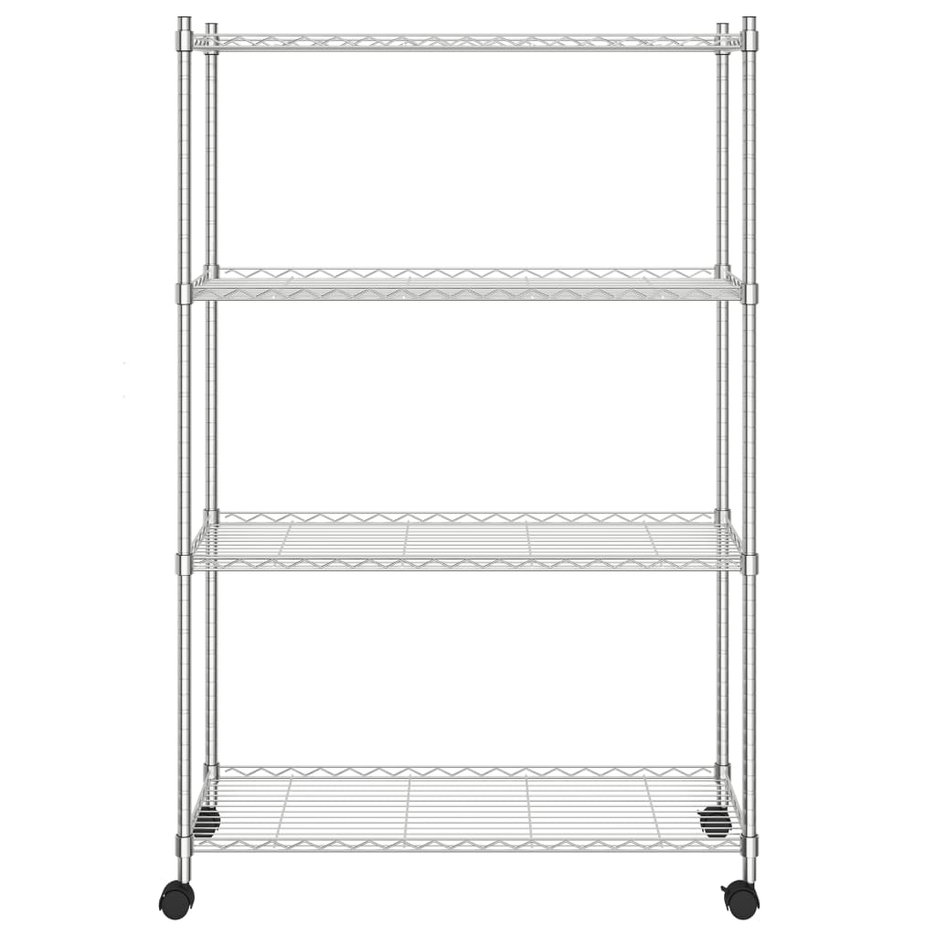 Vidaxl opbergrek 4-laags met wielen 200 kg 90x35x142 cm chroomkleurig