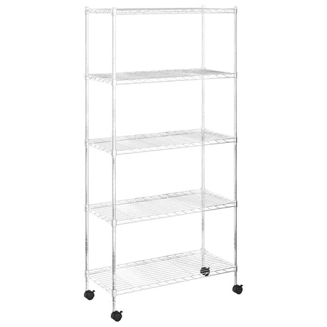 Vidaxl opbergrek 5-laags met wielen 250 kg 75x35x155 cm chroomkleurig