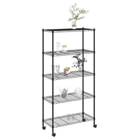 Vidaxl opbergrek 5-laags met wielen 250 kg 75x35x155 cm zwart