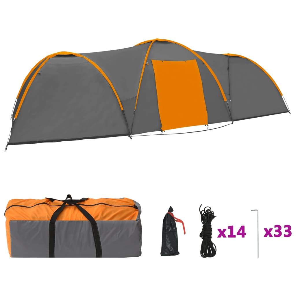 Vidaxl iglotent 8-persoons 650x240x190 cm grijs en oranje