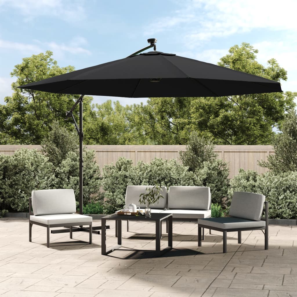 VidaXL Zweefparasol met LED-verlichting 350 cm zwart