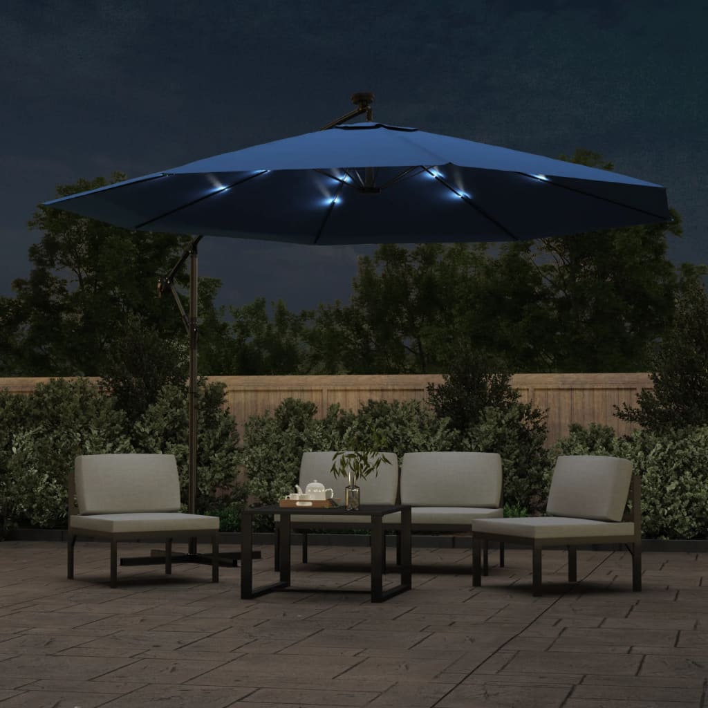 VidaXL Zweefparasol met LED-verlichting 350 cm azuurblauw