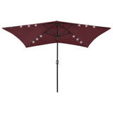 Vidaxl parasol met led's en stalen paal 2x3 m bordeauxrood