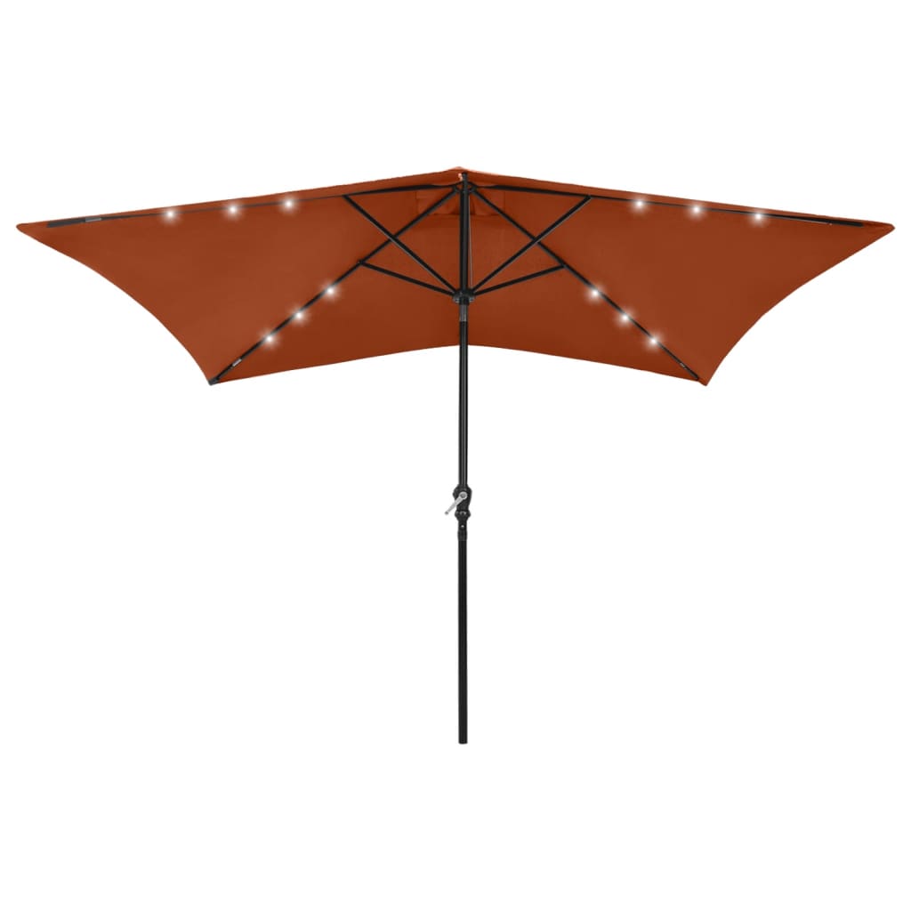 Vidaxl parasol met led's en stalen paal 2x3 m terracottakleurig