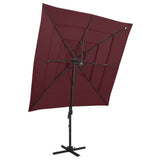 Vidaxl parasol 4-laags met aluminium paal 250x250 cm bordeauxrood