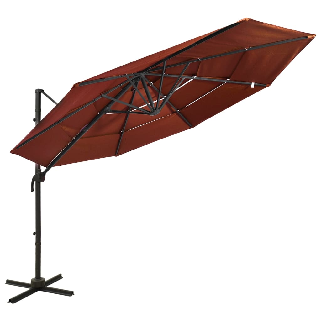 Vidaxl parasol 4-laags met aluminium paal 3x3 m terracottakleurig