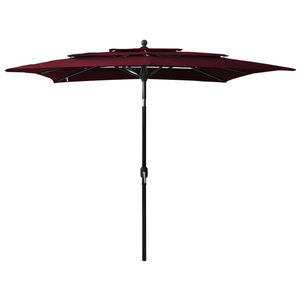 Vidaxl parasol 3-laags met aluminium paal 2,5x2,5 m bordeauxrood