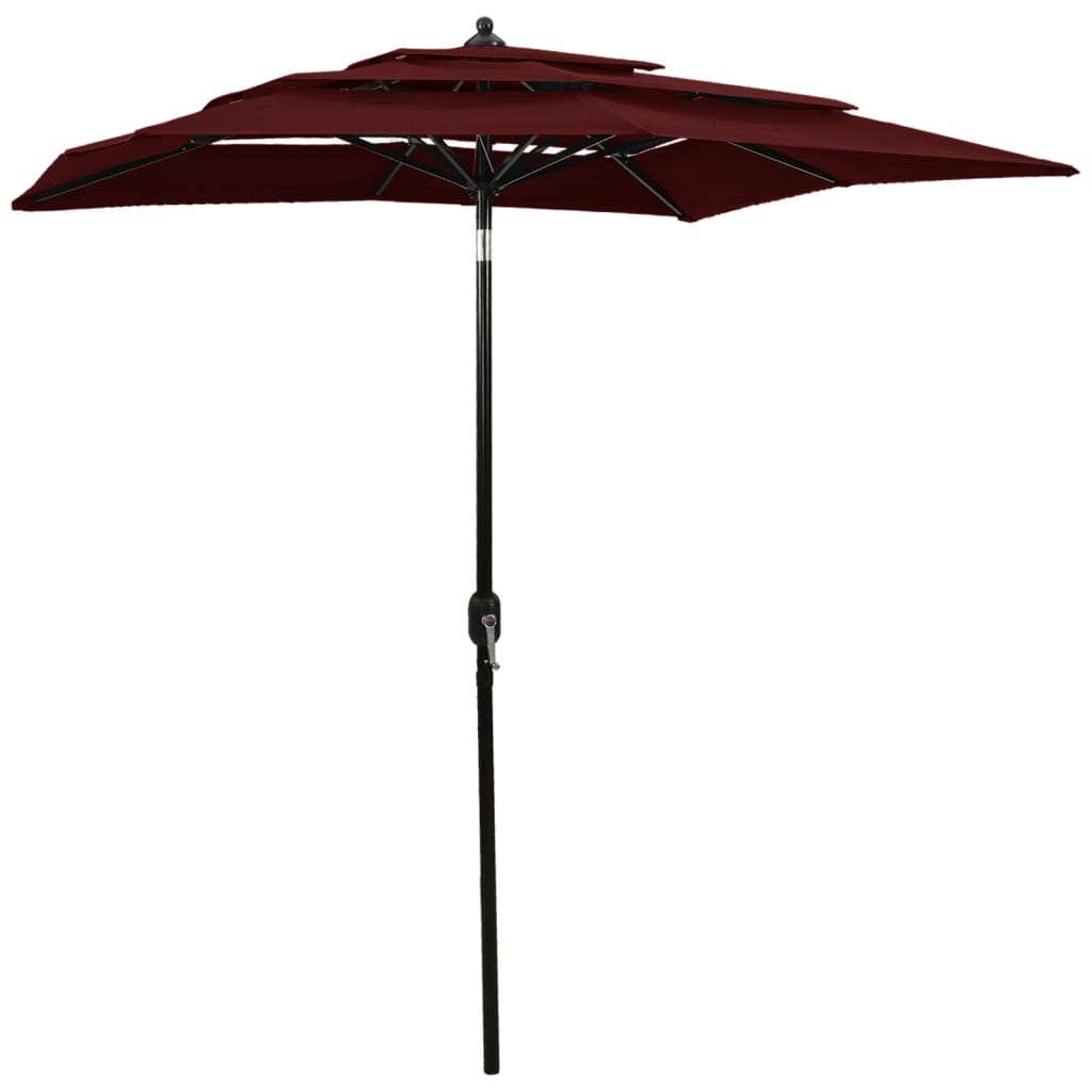 Vidaxl parasol 3-laags met aluminium paal 2x2 m bordeauxrood