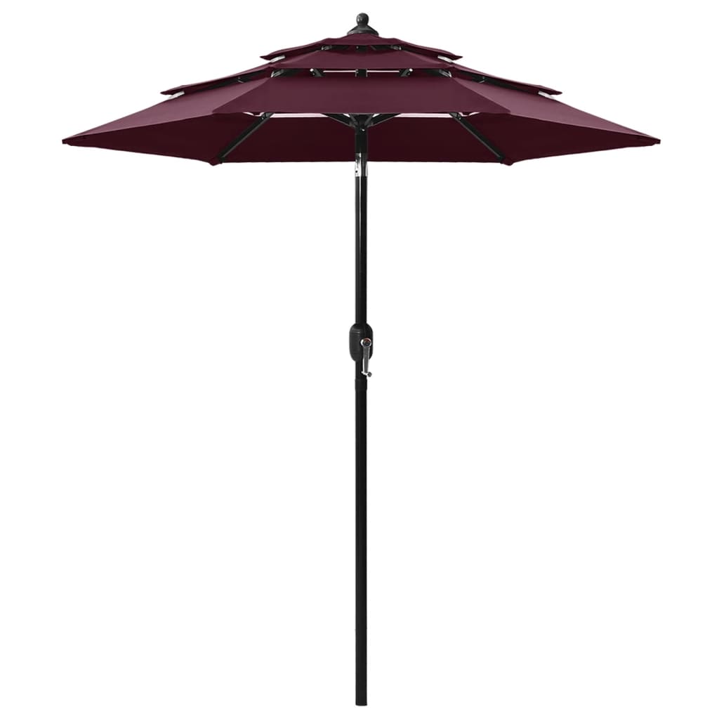 Vidaxl parasol 3-laags met aluminium paal 2 m bordeauxrood