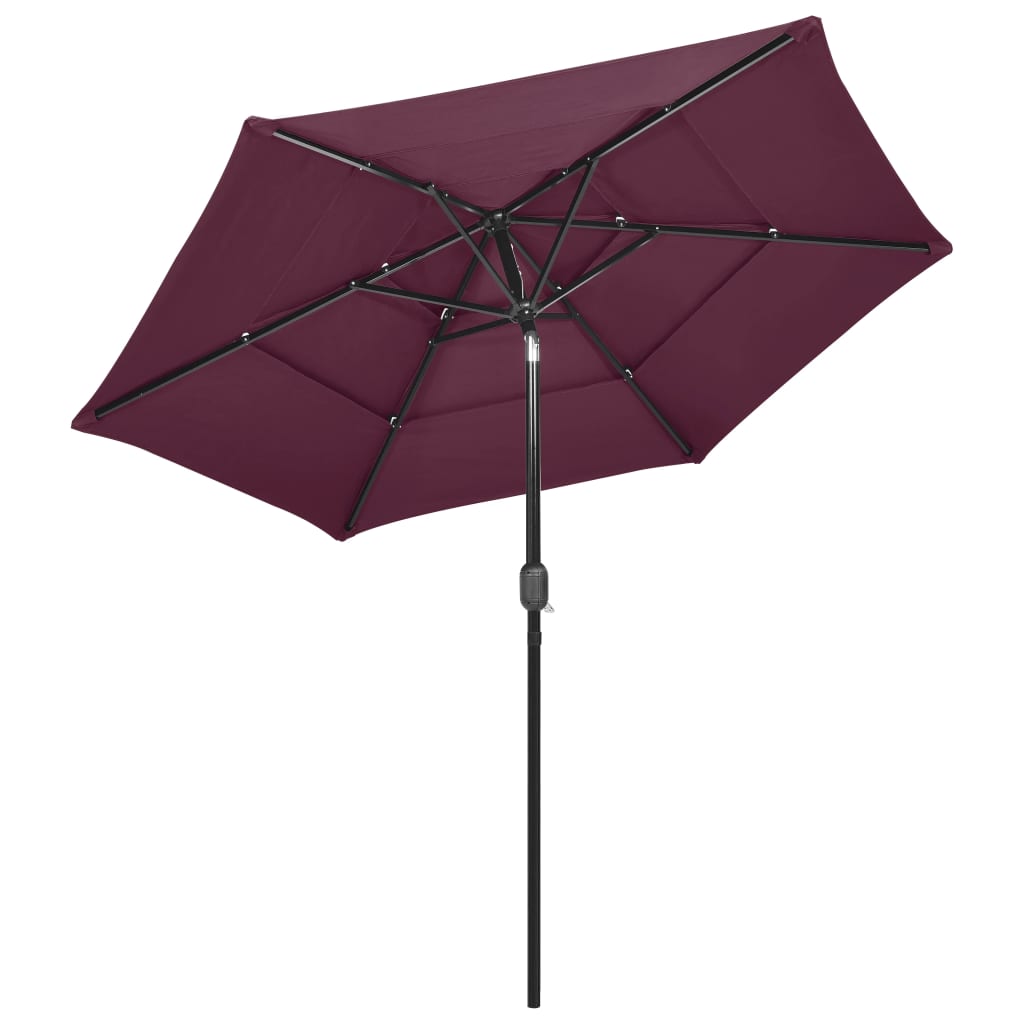 Vidaxl parasol 3-laags met aluminium paal 2,5 m bordeauxrood