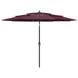 Vidaxl parasol 3-laags met aluminium paal 3 m bordeauxrood