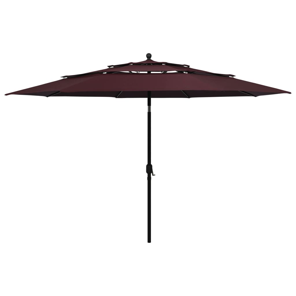 Vidaxl parasol 3-laags met aluminium paal 3,5 m bordeauxrood