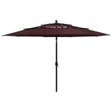 Vidaxl parasol 3-laags met aluminium paal 3,5 m bordeauxrood