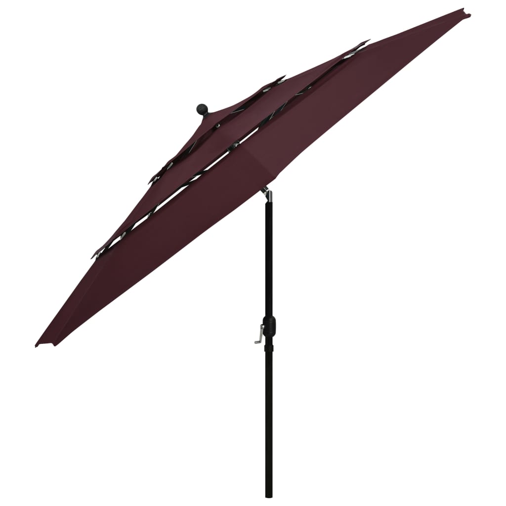 Vidaxl parasol 3-laags met aluminium paal 3,5 m bordeauxrood