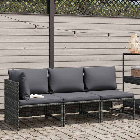 Vidaxl 3-delige loungeset met kussens poly rattan grijs