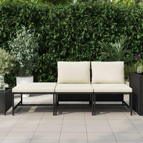 Vidaxl 3-delige loungeset met kussens poly rattan zwart