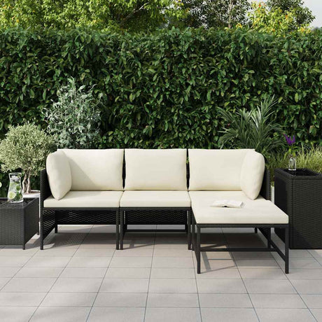 Vidaxl 4-delige loungeset met kussens poly rattan zwart