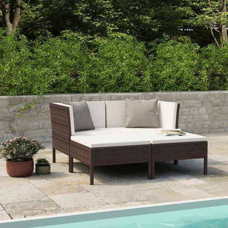 Vidaxl 4-delige loungeset met kussens poly rattan bruin