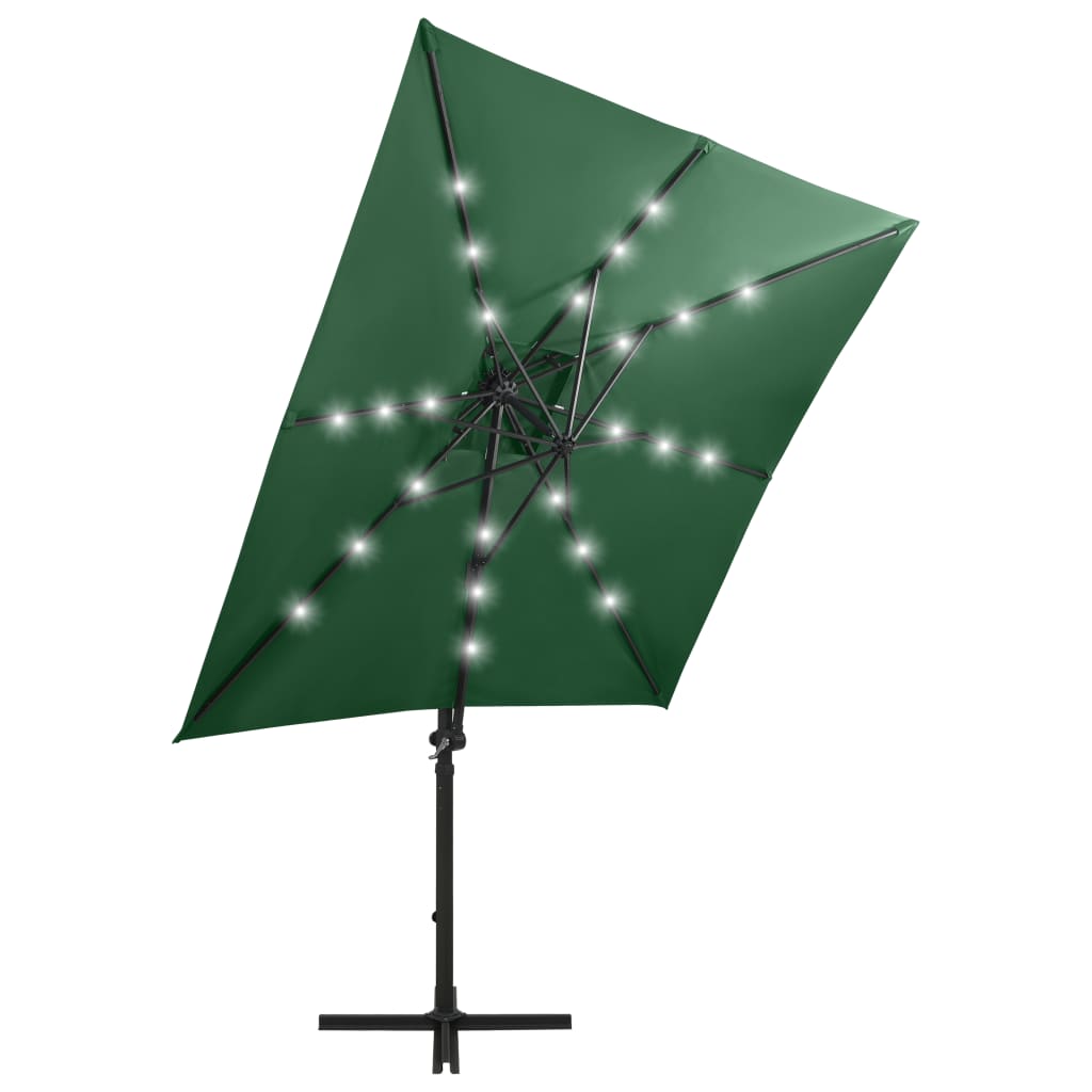 VidaXL Zweefparasol met paal en LED-verlichting 250 cm groen