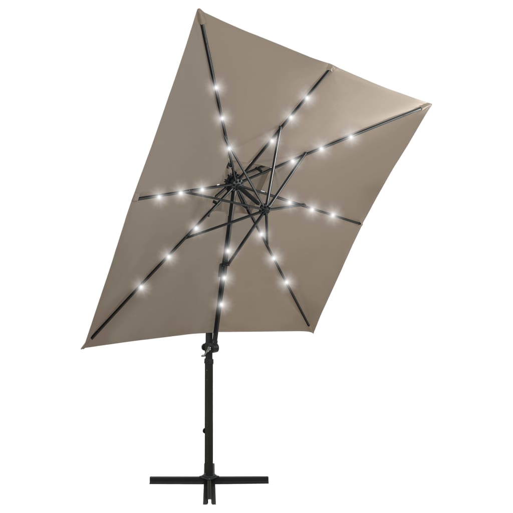 Vidaxl zweefparasol met paal en led-verlichting 250 cm taupe